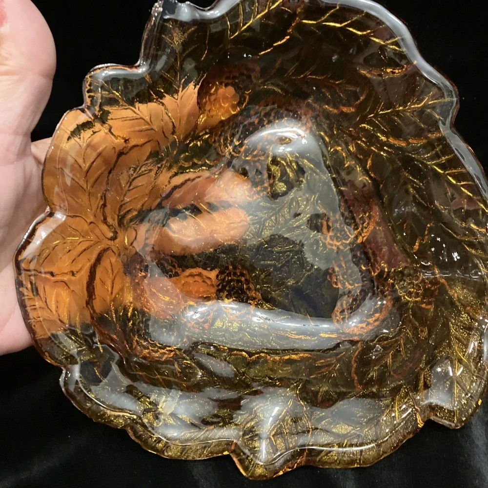 Vintage Indiana Amber Carnival Pressed Glass Marigold Loganberry Candy Nut Dish